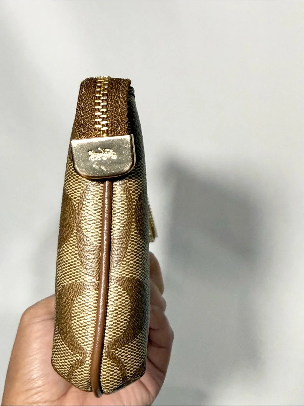 COACH Brown Signature Chain Wristlet Pouch